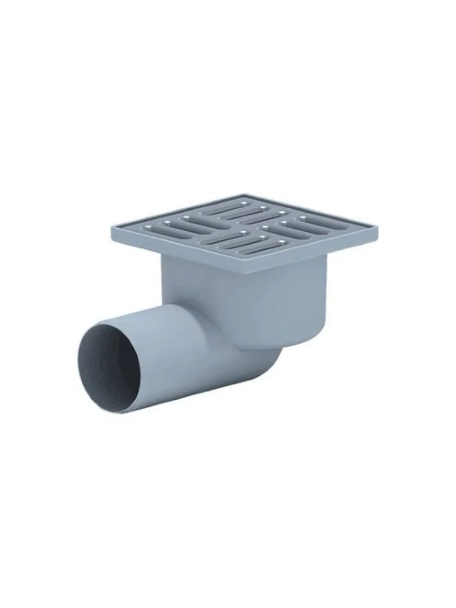 Трап горизонтальный 100х100, D50, не регулируемый, с решеткой из нержавеющей стали, сухой