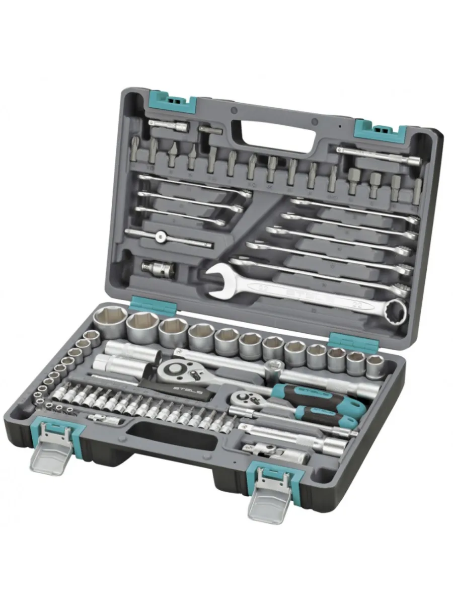 Набор инструментов, 1/2", 1/4" пластиковый кейс,  82 предмета, STELS