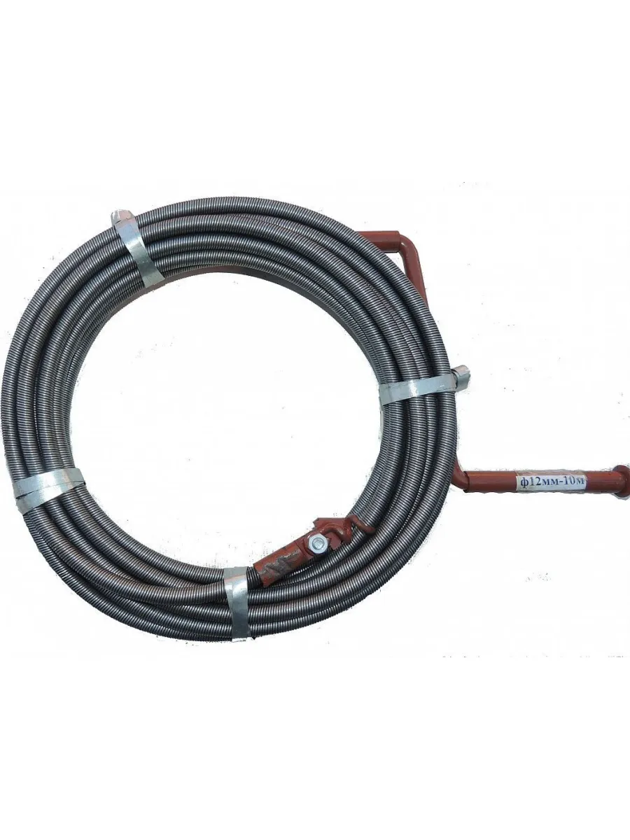 Трос сантехнический ВС-16 мм L25 м (Россия) для труб D100-120 мм (крючок-зацеп + металл. ручка)