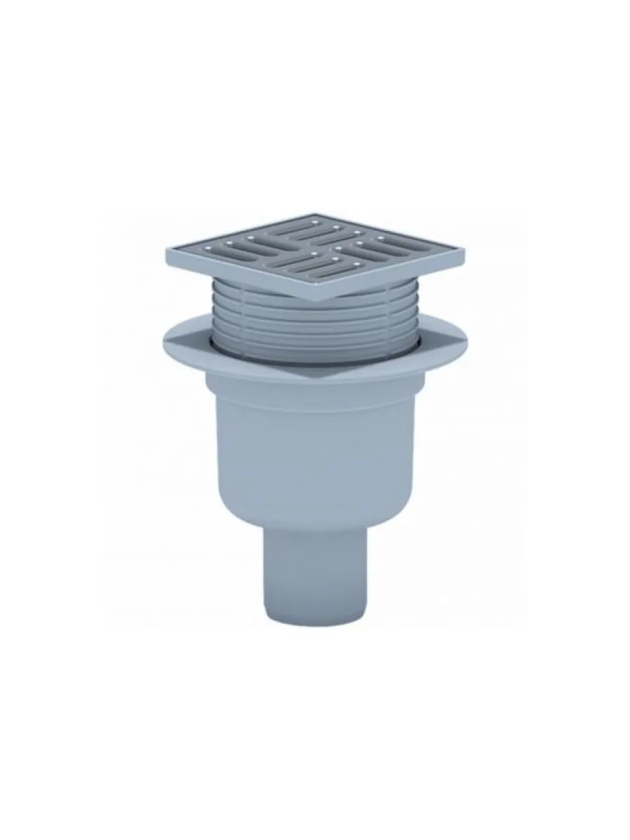 Трап вертикальный 100х100, D50, регулируемый, с решеткой из нержавеющей стали, сухой