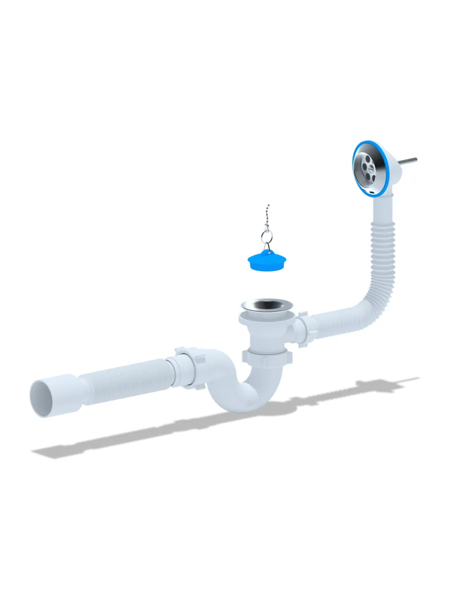 Сифон АНИ для ванны с выпуском 1 1/2", с переливом, с гибкой трубой 40/50