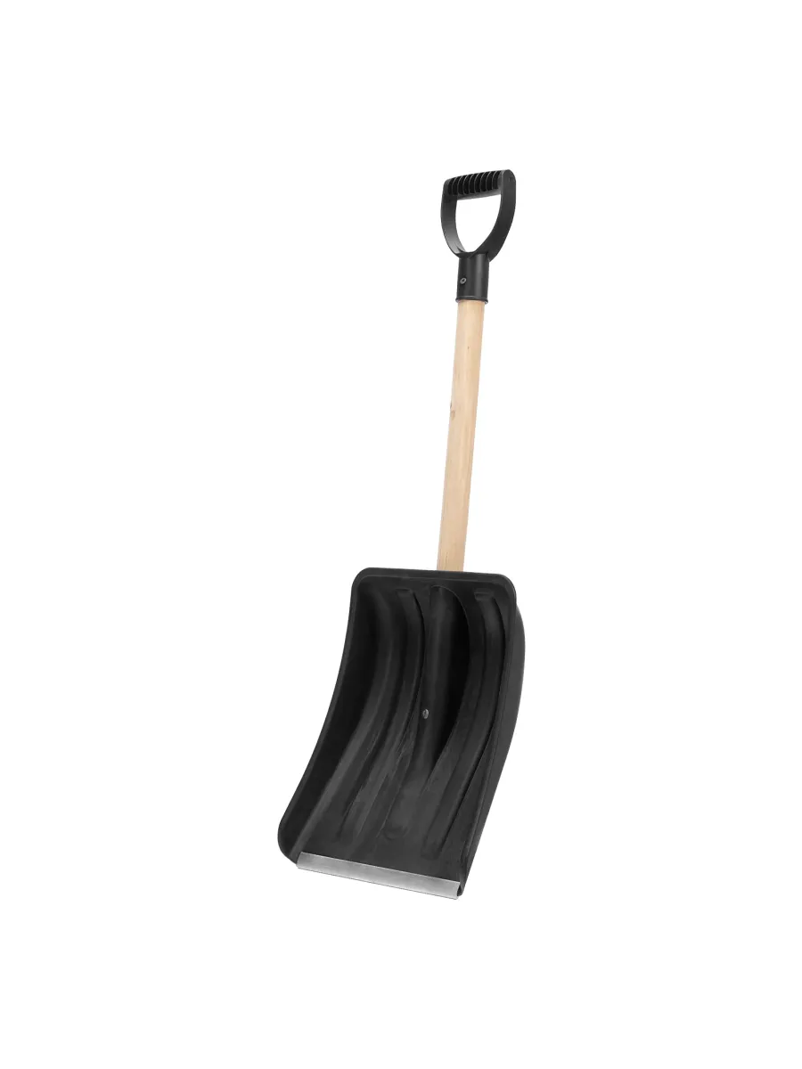 Лопата для уборки снега пластиковая, 275х365х870 мм, деревянный черенок