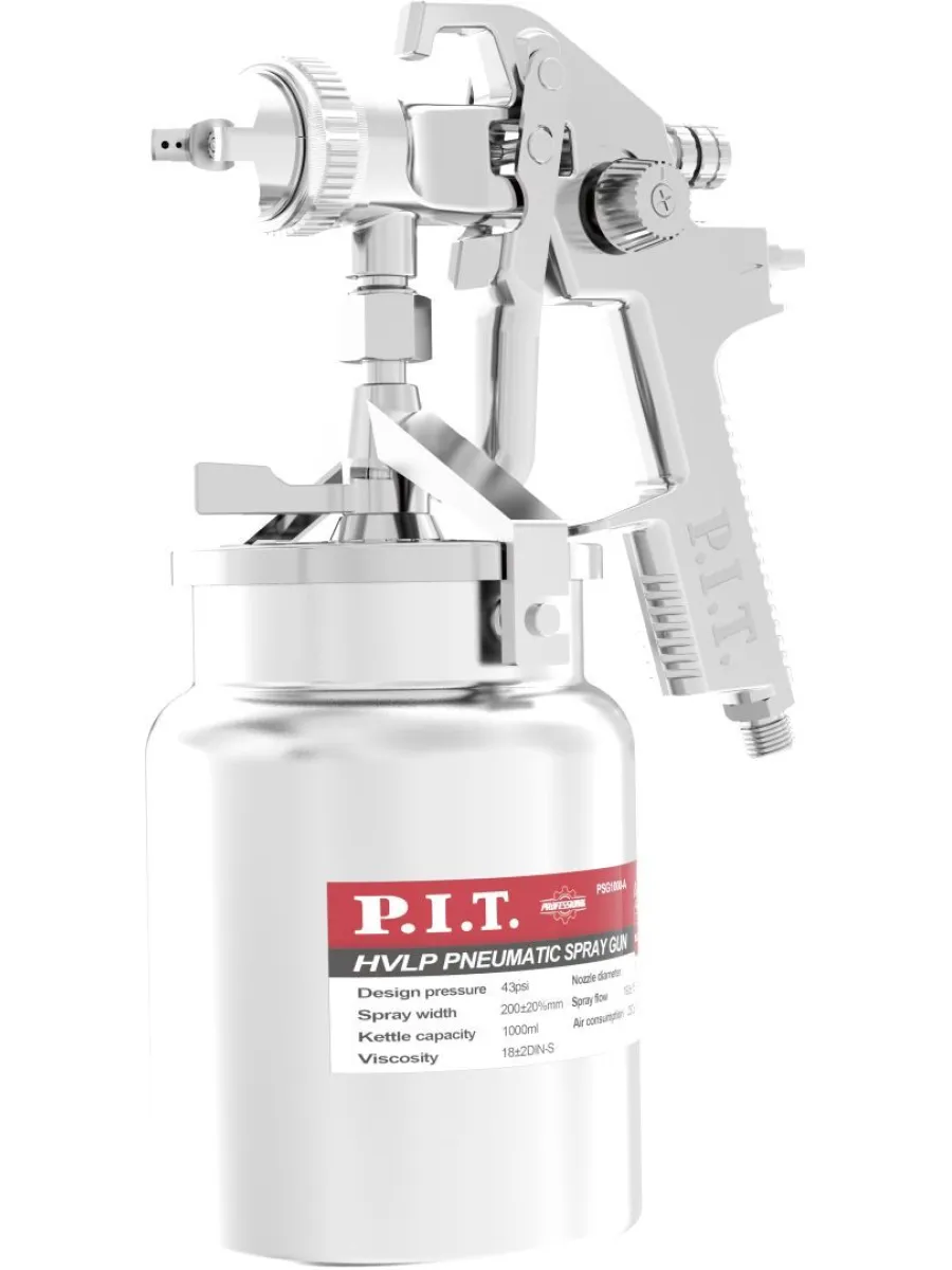 Краскопульт пневматический P.I.T. PSG1000-A, HVLP, ниж. бачок 1л, сопло-1,4мм