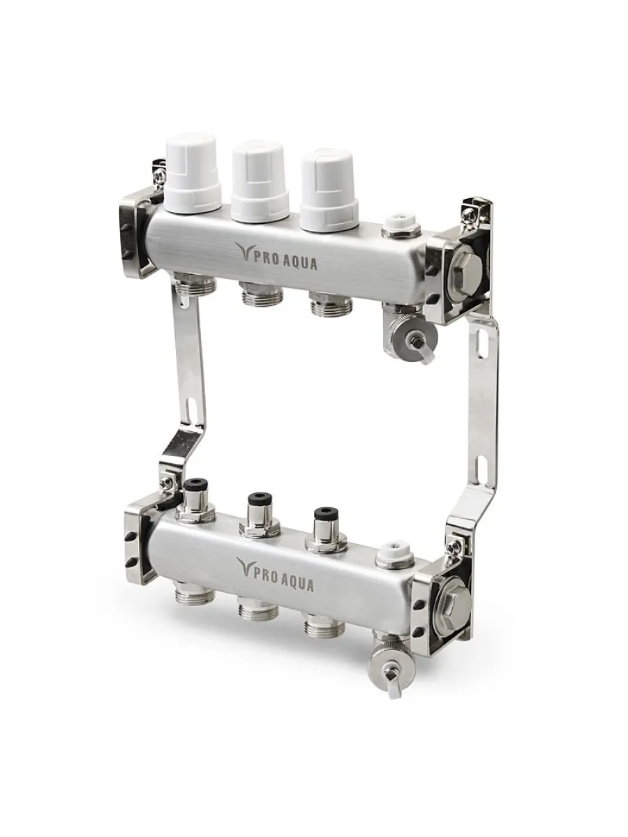 Коллекторный блок с регулировочными клапанами,  3 выхода, 1х3/4"