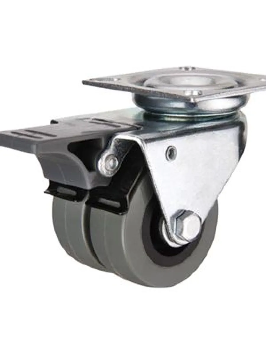 SCndb (25) Колесо мебельное серое, сдвоенное, площадка, тормоз, подш.скольж. Ду50 (грузоп.70кг)