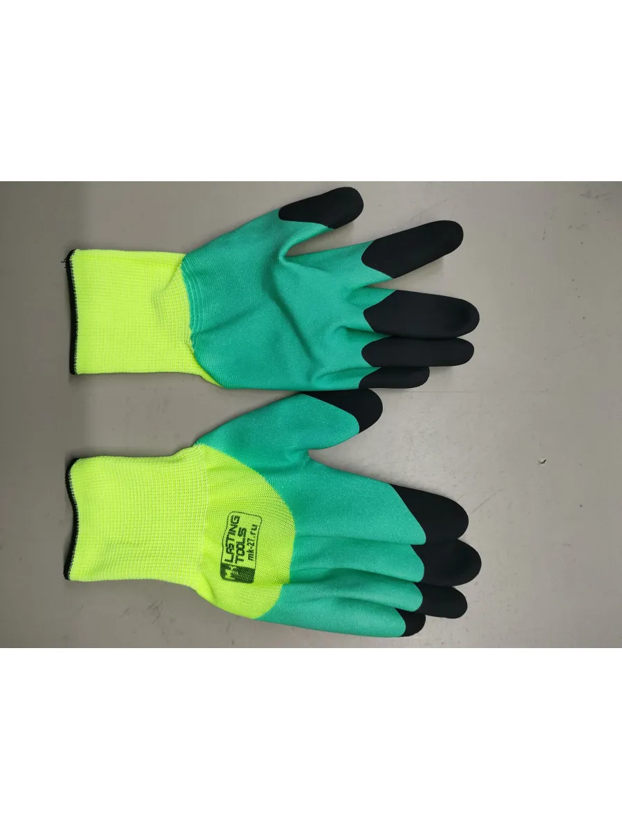 Перчатки из полиэстра с двойным латексным обливом (зелено-черные) LASTING TOOLS