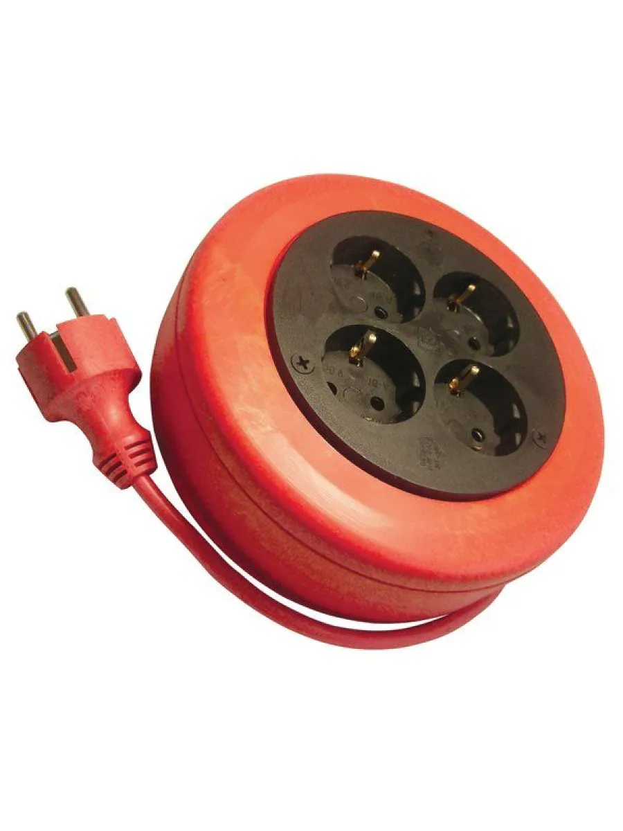 Удлинитель сетевой 4 розетки ПВС 3х0,75  5м, 10А 2200Вт, IP20, рулетка