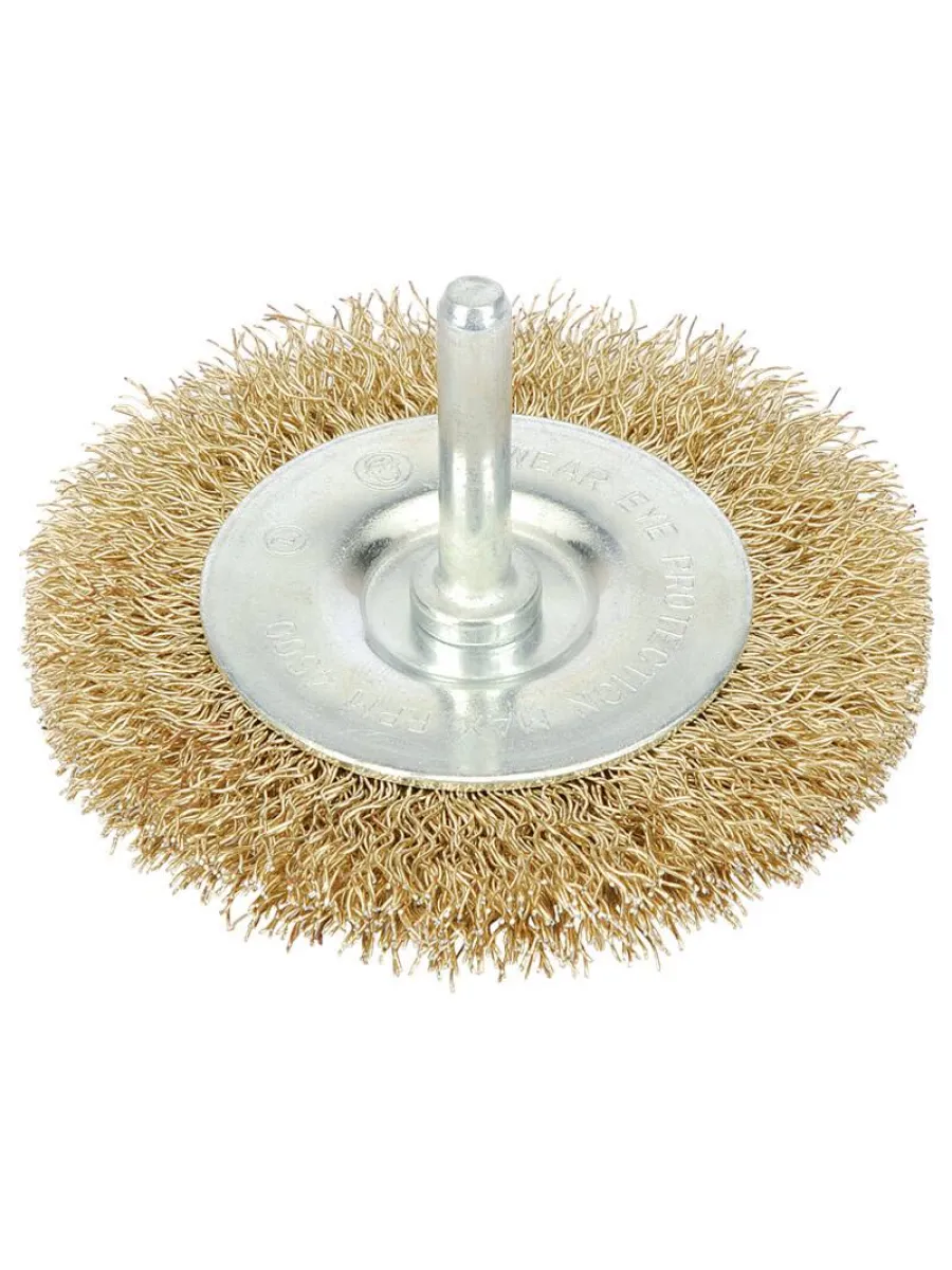 Щетка для дрели радиальная плоская, со шпилькой, латунированная витая проволока 100 мм (LASTING TOOLS)