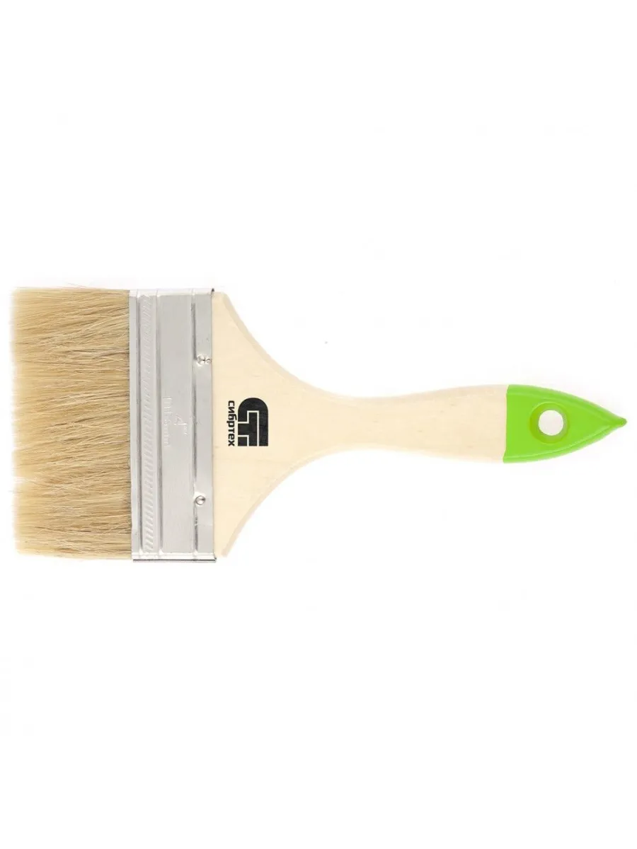 Кисть плоская 4" 100мм натуральная щетина деревянная ручка 