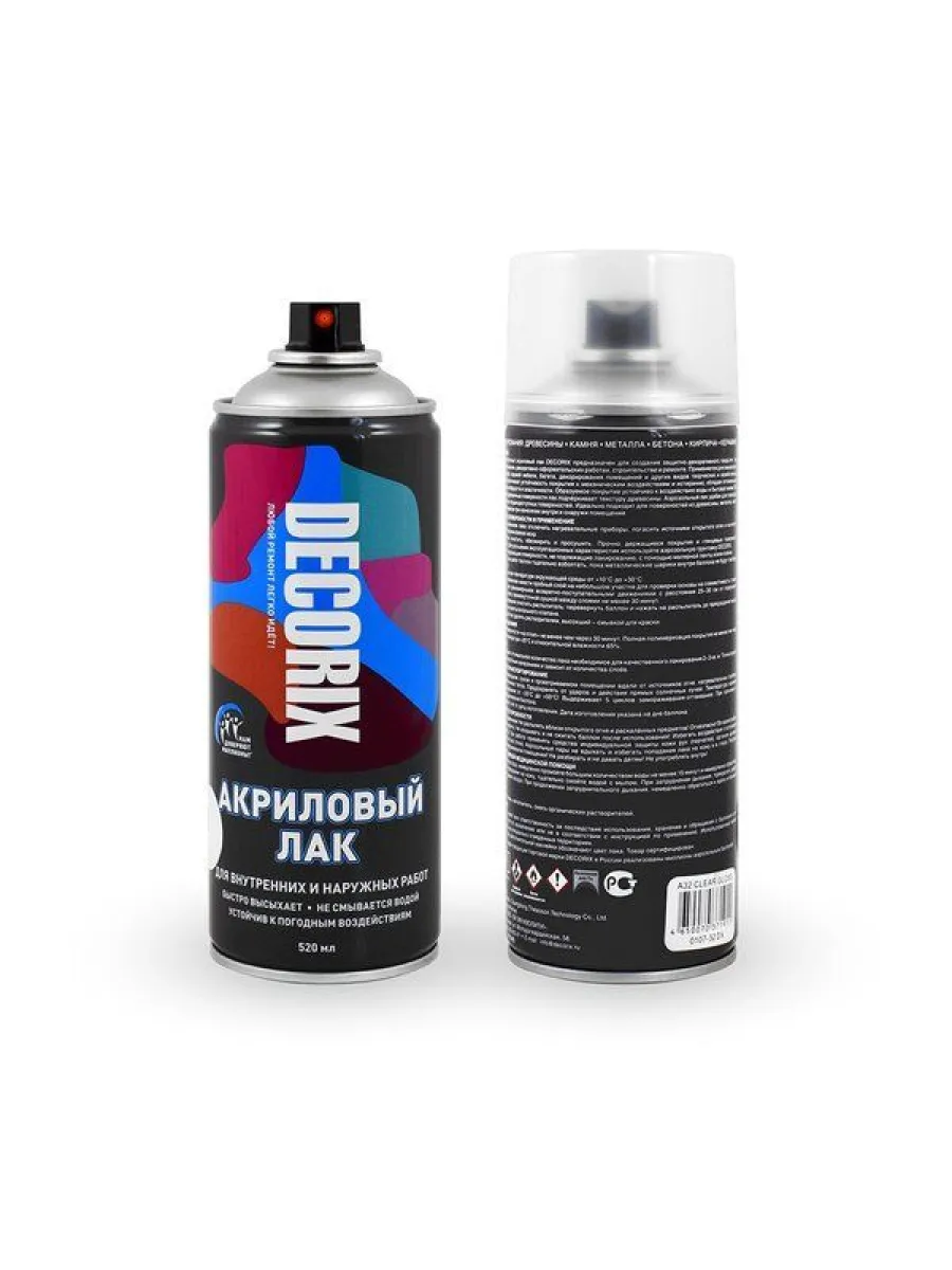 Лак аэрозольный акриловый глянцевый DECORIX 520 мл