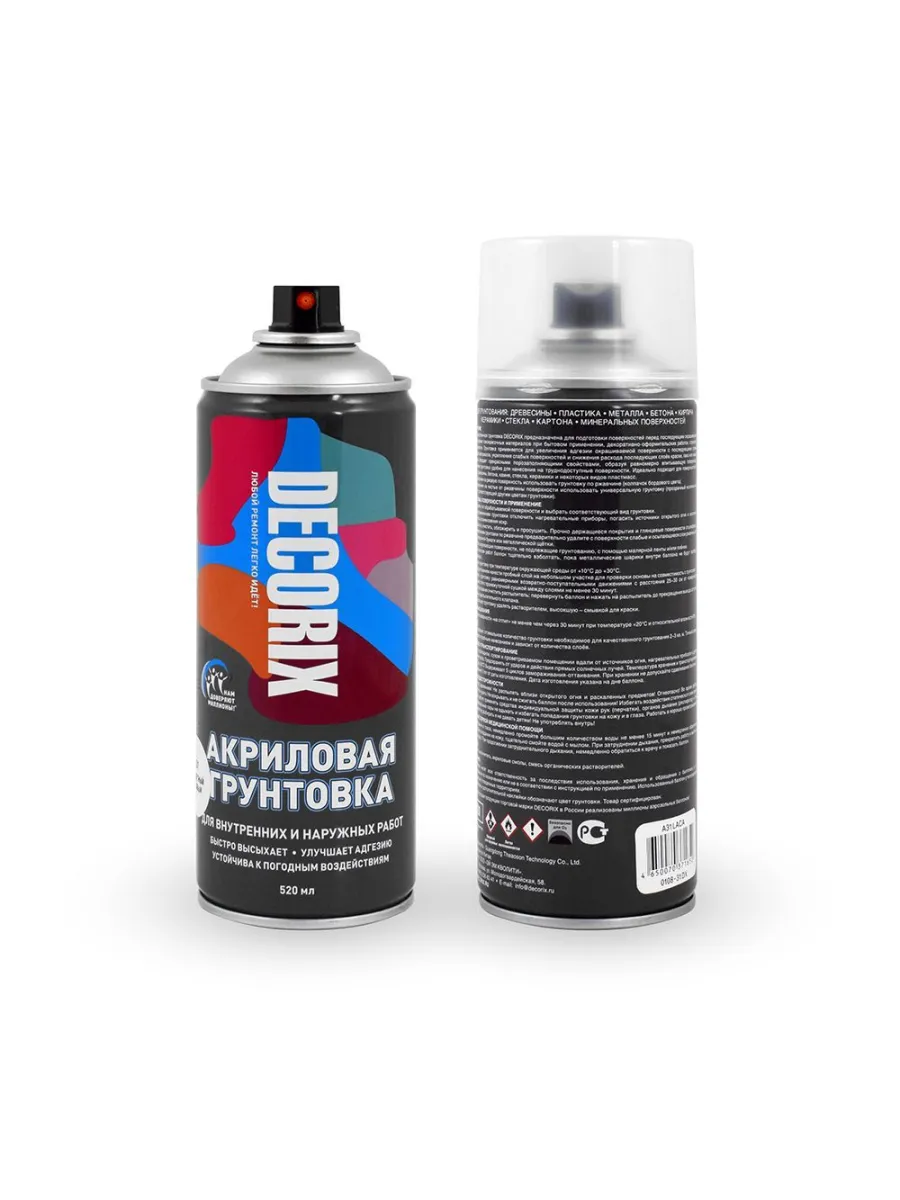 Грунтовка аэрозольная акриловая матовая бесцветная 520 мл DECORIX 