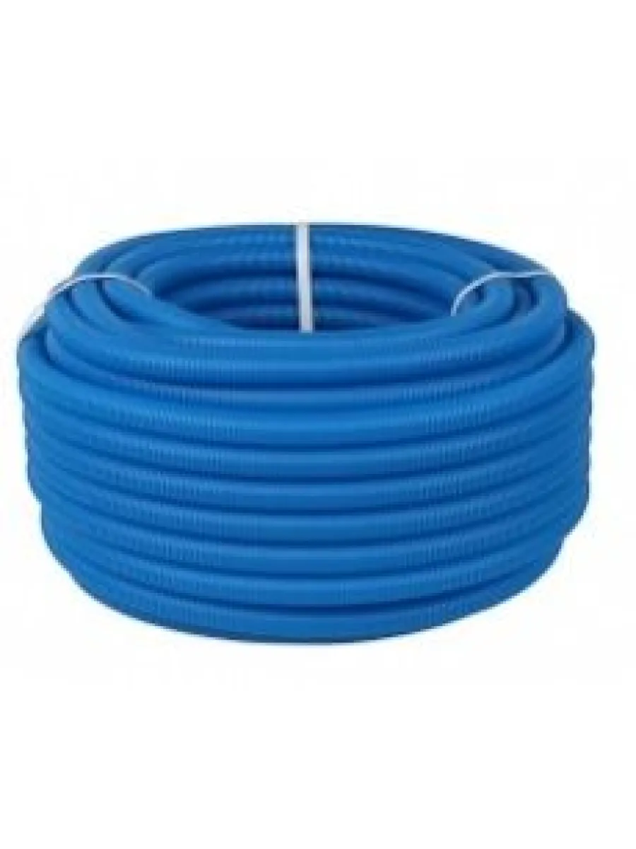 Труба гофрированная ПНД 25-28 мм, синяя (для труб 16-22 мм) бухта 50м