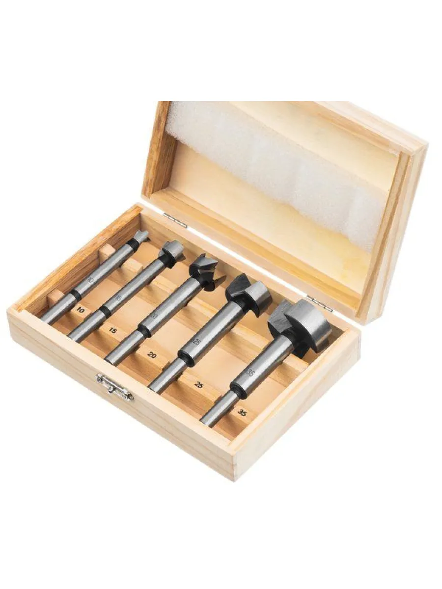 Набор сверл Форстнера по дереву 10-15-20-25-35мм, 5шт. в дерев.боксе, цилиндр. хвостовик
