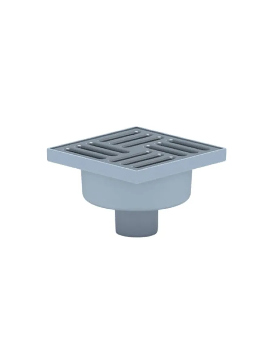 Трап вертикальный 150х150, D50, не регулируемый, с решеткой из нержавеющей стали, сухой