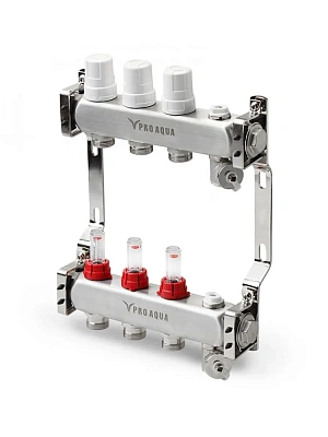 Коллекторный блок с расходомерами,  2 выхода, 1х3/4"