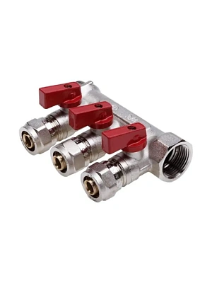 Коллектор для МП труб с шар. кранами и евро-конусом FM 3/4х3/4х16х4