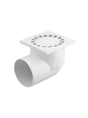 Трап горизонтальный 150х150, D110, пластиковая решетка (белый)