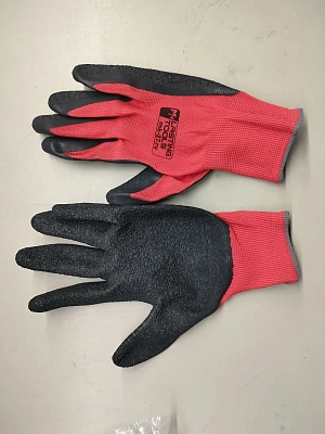 Перчатки стекольщика из полиэстра с одинарным обливом ладони из черного противоскользящего латекса рисунок "морщинка"  LASTING TOOLS