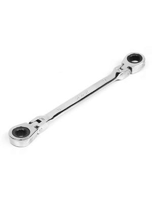 Ключ накидной двусторонний  8х 9 трещоточный шарнирный хром HORTZ