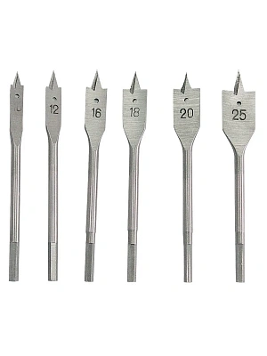 Набор сверл перовых по дереву 10-12-16-18-20-25 мм, 6 шт.