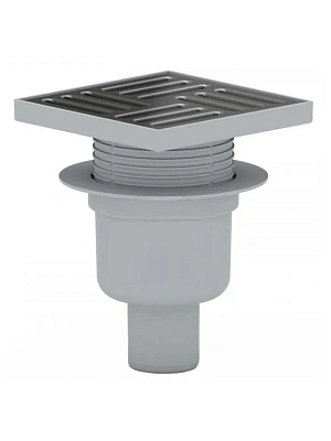 Трап вертикальный 150х150, D50, регулируемый, с решеткой из нержавеющей стали, сухой