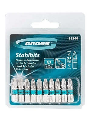 Биты PZ 2х 25 сталь S2 GROSS (упаковка 10шт.)